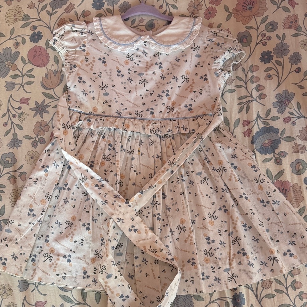 bella bliss Cream Dress with Blue and Yellow Floral Print